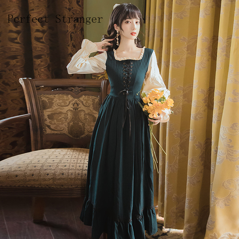 Robe longue en coton de Style princesse rétro pour femmes, nouvelle collection automne hiver 2022, haute qualité, col carré, offre spéciale ► Photo 1/6