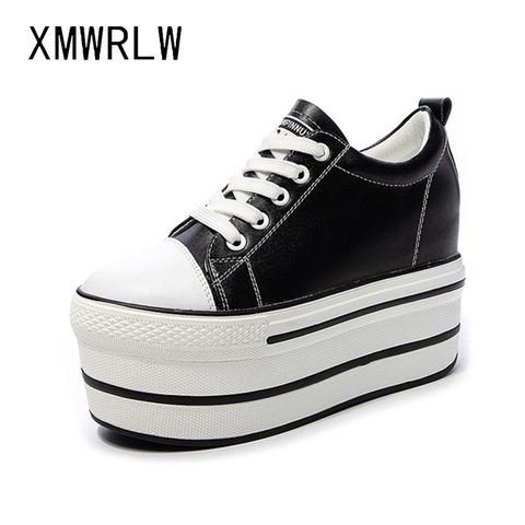 XMWRLW en cuir véritable femmes grosses baskets 2022 automne hiver Super talons hauts 12cm femme plate-forme chaussures décontracté dames Sneaker ► Photo 1/6