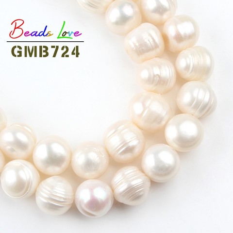 12-13mm naturel blanc perle d'eau douce ronde perles en vrac pour perles fabrication de bijoux bracelet à bricoler soi-même collier en gros Pelers 15'' ► Photo 1/6