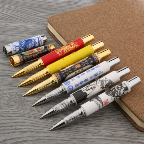 Stylo à bille roulante en céramique de luxe de haute qualité bleu et blanc cloisonné rétro elegante signature stylo à encre fournitures de bureau ► Photo 1/6