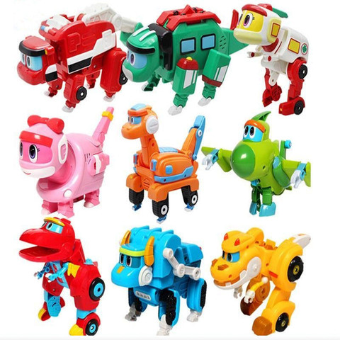 9 pièces/ensemble Animal Gogo Dino déformation voiture/avion figurines d'action Transformation dinosaure jouets pour enfants cadeau ► Photo 1/1