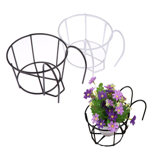 Nouveau 1 pièces fournitures de jardin suspendus plantes fer supports balcon rond Pot de fleur support garde-corps clôture en plein air ► Photo 1/6