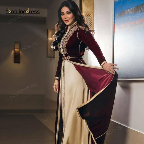 Bbonlinedress caftan marocain robes de soirée Appliques perlée longue robe de soirée à manches longues arabe Cafutan robe de soirée ► Photo 1/6