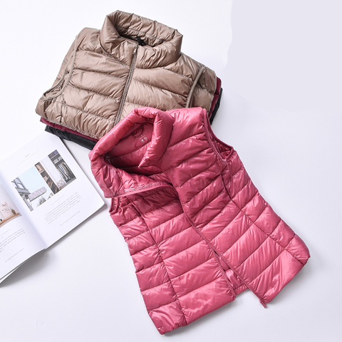 Veste en duvet de canard blanc 2022 pour femme, gilet Ultra léger, automne-hiver, col haut, sans manches, 90% ► Photo 1/6