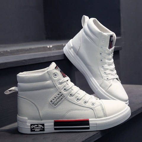 Baskets en cuir blanches pour hommes, confortables et décontractées, chaussures décontractées, chaussures pour hommes, à lacets ► Photo 1/6