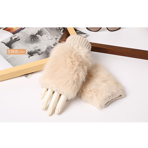 Lapin, femmes. Gants en fourrure en peluche pour femmes, mignons, gants chauds, mi-doigts, pour l'hiver, garde au chaud ► Photo 1/6