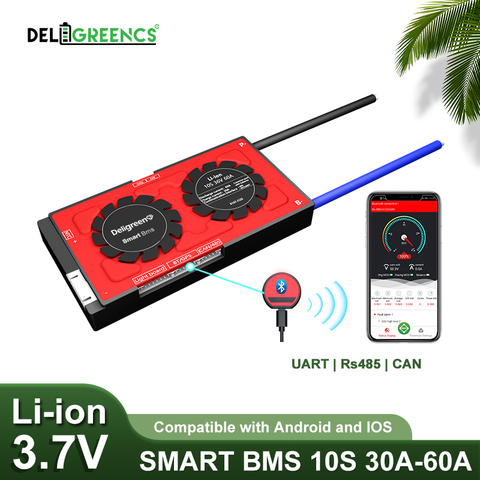BMS 10S Smart BMS 30A 40A 60A UART 485 Bluetooth peut BT pour 36V Li-ion batterie de stockage d'énergie avec Balance ► Photo 1/6