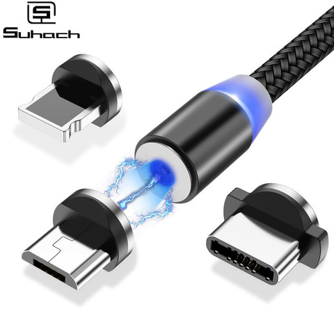 Suhach 1m 2m câble magnétique LED Micro usb Type C câble de charge usb magnétique pour iPhone X 7 8 XS Max XR Huawei Samsung xiaomi LG ► Photo 1/6