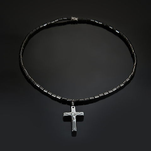 Collier en hématite pour hommes et femmes, perles rouges aimantées, thérapie magnétique, soins du cou, pierre naturelle noire, ethnique, bijoux cadeau ► Photo 1/6