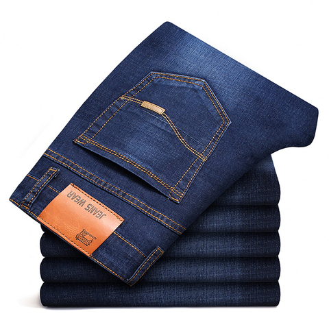 42 44 46 printemps et automne nouveau classique hommes grande taille jean mode affaires décontracté Stretch mince noir bleu hommes marque pantalon ► Photo 1/6