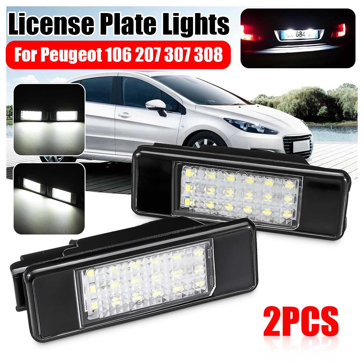 Paire PLAQUE D'IMMATRICULATION LED Lumières 6340.A3 pour Peugeot 106 207 307 308 406 407 508 Citroen C3 C4 C5 ► Photo 1/6