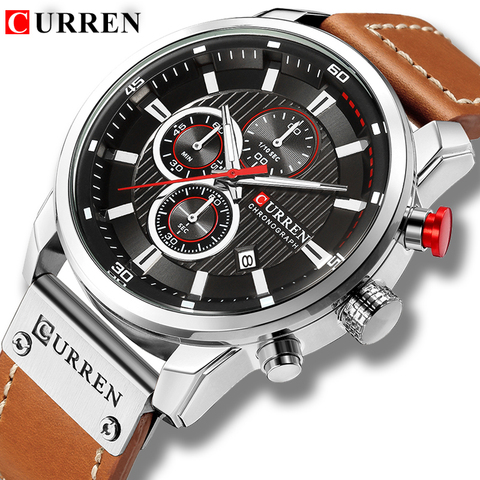 Nouvelles montres hommes marque de luxe CURREN chronographe hommes montres de Sport de haute qualité bracelet en cuir montre-bracelet à Quartz Relogio Masculino ► Photo 1/6