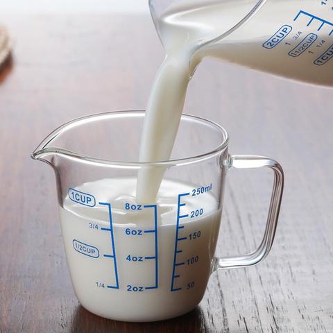 Verre renforcé de qualité supérieure, résistant à la chaleur, tasse à mesurer, balance de lait, micro-ondes, pichet avec mesure bleue numérique, 250ml/500ml ► Photo 1/6