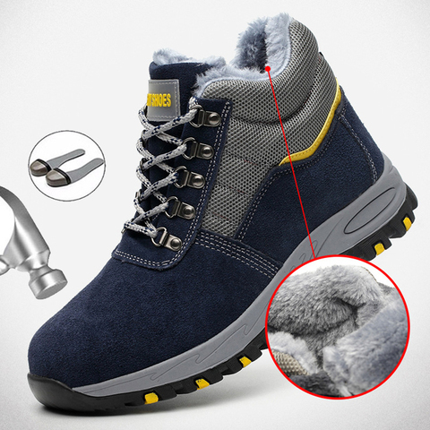 Bottes d'hiver de haute qualité hommes embout en acier bottes de sécurité chaussures de travail hommes bottes de travail anti-crevaison en peluche chaussures de sécurité chaudes bottes ► Photo 1/6