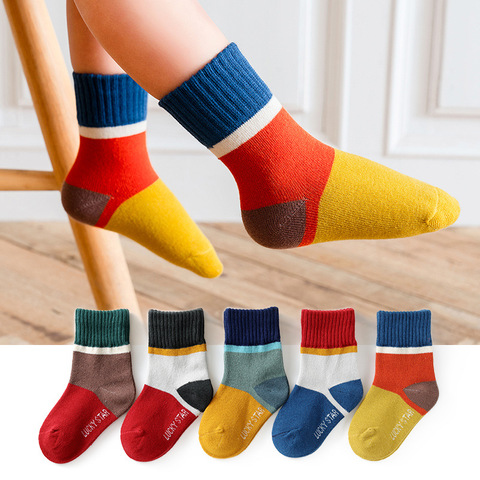 Chaussettes pour enfants, pour automne et hiver, en coton, 5 paires, courtes, respirantes, pour filles et garçons de 1 à 12 ans ► Photo 1/6