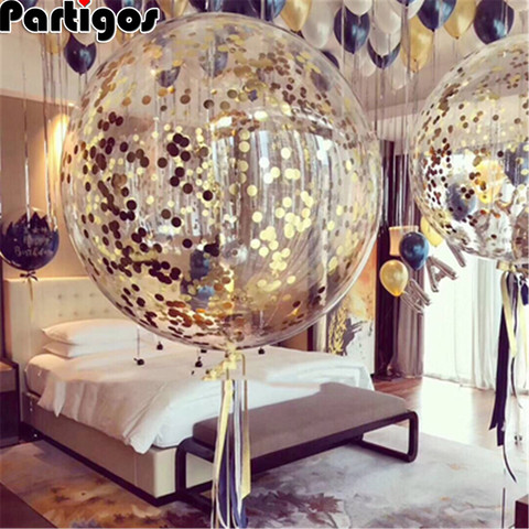 2 ballons confettis en or Rose de 18 pouces, décoration de mariage, ballons gonflables en Latex transparent, décoration de fête d'anniversaire, décor de fête ► Photo 1/6