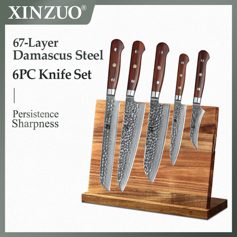 XINZUO – ensemble de 5 couteaux de cuisine, damas, acier inoxydable japonais, coutellerie, Chef Nakiri Santoku, manche en bois de rose ► Photo 1/1