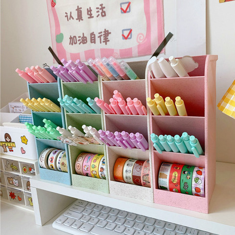 Boîte de rangement de bureau à 4 grilles, porte-crayon de couleur Macaron, brosse de maquillage, rouge à lèvres, organisateur de papeterie scolaire Simple ► Photo 1/6