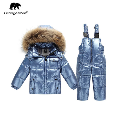 OrangeMom – Veste et pantalon de neige, pour enfant, garçon et fille, en duvet de canard, chaude, brillante, protection jusqu'à -30°C, style russe, tenue de ski, pour l'hiver ► Photo 1/5