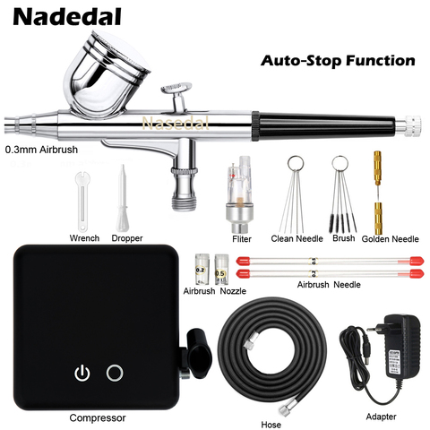 Nasedal-compresseur d'aérographe à double Action, avec interrupteur tactile réglable, 0.2/0.3/0.5mm, fonction d'arrêt automatique ► Photo 1/6