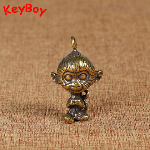 Laiton singe dessin animé poupée porte-clés pendentif Vintage cuivre grande tête singe porte-clés anneau suspendu bibelot porte-clés pendentif bijoux ► Photo 1/5