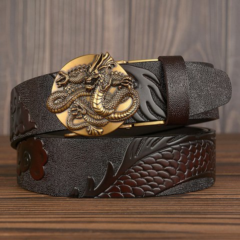 Ceinture en cuir de vache pour hommes, de haute qualité, automatique, de styliste, Dragon chinois, nouvelle collection ► Photo 1/6