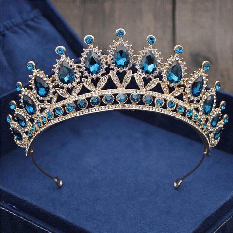 Couronne de mariée Baroque Vintage en cristal bleu pour femmes, diadèmes et couronnes de mariée, accessoires de cheveux de mariage, couronne à la mode ► Photo 1/6