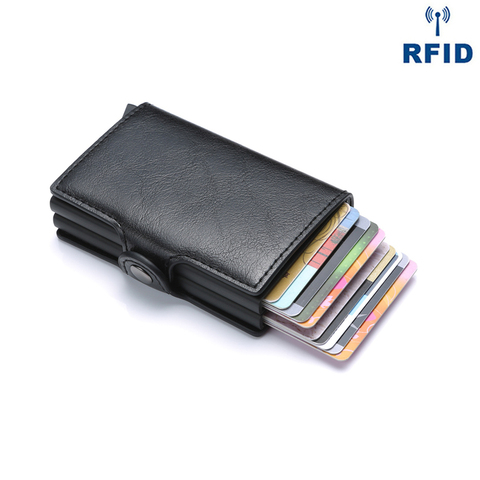 2022 Anti Rfid porte-carte d'identité hommes d'affaires porte-carte de crédit unisexe portefeuille mâle sac à main en cuir PU porte-carte Double boîte en aluminium ► Photo 1/6