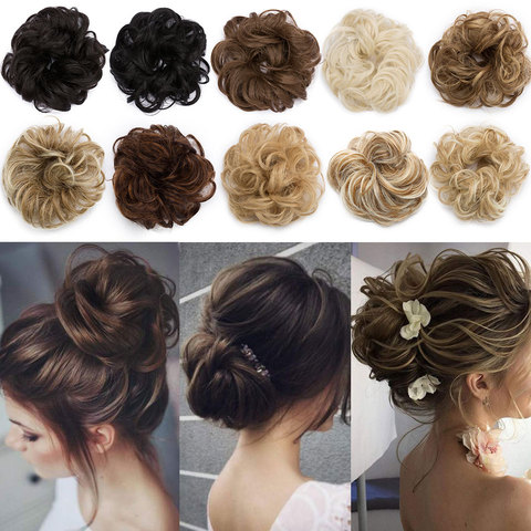 S-noilite Chignon bouclé Chignon couverture beignet Chignon cheveux synthétiques femmes cordon queue de cheval postiches noir brun 30g ► Photo 1/6