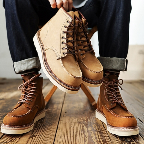 Yomior Goodyear-Welted Vintage à la main hommes chaussures bout rond en cuir véritable plate-forme bottes outillage bottines moto bottes ► Photo 1/6