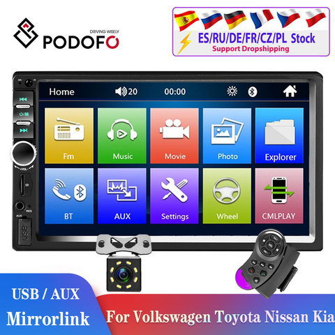 Podofo 2din Autoradio 2din voiture lecteur multimédia 2DIN Autoradio Android Mirrorlink 2din Autoradio MP5 Bluetooth USB FM caméra ► Photo 1/6