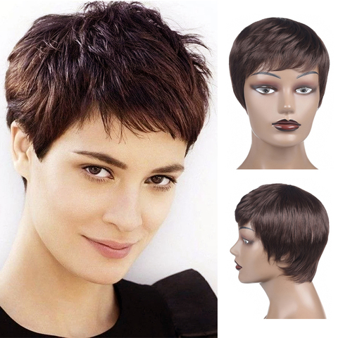 Perruque synthétique courte coupe Pixie noire, cheveux naturels ondulés en fibres résistantes à la chaleur pour femmes et filles ► Photo 1/6