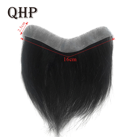 Hommes toupet 2.5x16cm 100% inde pièce de cheveux humains pour hommes V boucle toupet perruque 6 