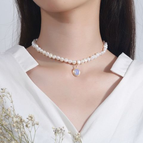 Silvology-collier avec perle pierre de lune naturelle, en or Sterling 925, collier luxueux, élégant, bijoux d'amitié ► Photo 1/6