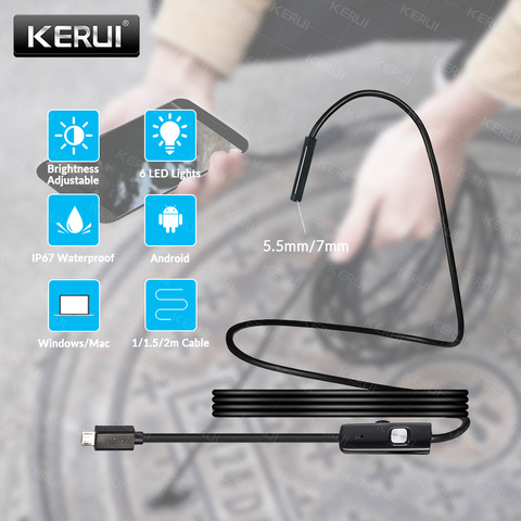 KERUI Mini Endoscope caméra 7mm/5.5mm USB caméra pour Android Endoscope Inspection caméra Endoscope étanche 6 LEDs réglable ► Photo 1/6