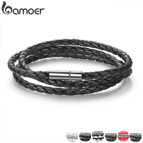 BAMOER 6 couleur en gros longue chaîne réglable aimant boucle unisexe en cuir Bracelets pour femme et hommes bijoux de mode PI0063 ► Photo 1/6