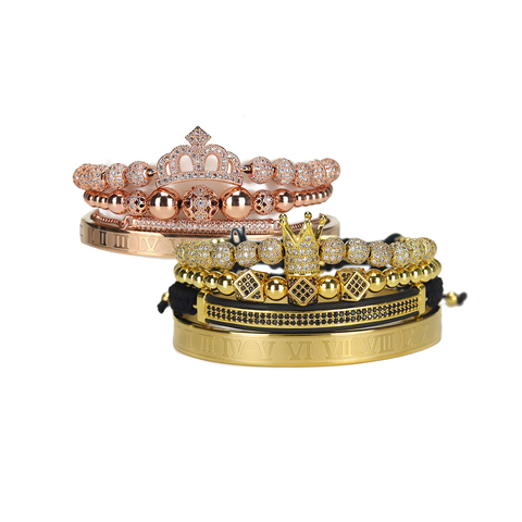 Luxe roi reine couronne hommes femmes Couple amant Bracelet en acier inoxydable Bracelet CZ perles bracelets bracelets pour hommes femmes bijoux ► Photo 1/6