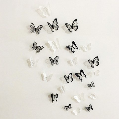 Autocollant mural 3d papillon noir blanc | 18 pièces, décoration de mariage, Stickers d'art papillons, Stickers décoratifs pour chambre à coucher et salon ► Photo 1/6