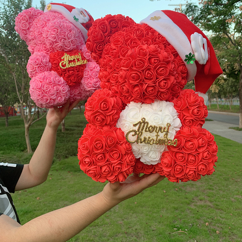 Livraison directe décoration de noël 40cm artificielle Rose ours en peluche coeur ours de Roses femmes saint valentin cadeaux de mariage ► Photo 1/6