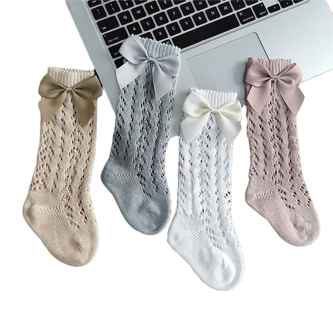 Bébé bambin filles chaussettes solide respirant maille coton chaussettes nouveau-né moyen Tube 3/4 genou haut Style espagnol chaussettes pour les filles ► Photo 1/6