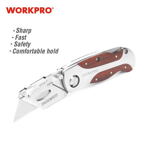 WORKPRO – couteau pliant robuste, coupe-tuyau, utilitaire en acier inoxydable avec manche en bois de rose rouge ► Photo 1/4
