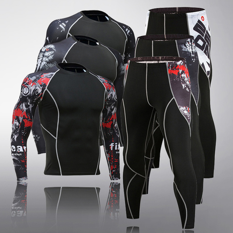 Sous-vêtement thermique pour hommes ensemble à manches longues Fitness collants vêtements de sport Compression élastique piste et terrain vêtements de course costume pour hommes ► Photo 1/6