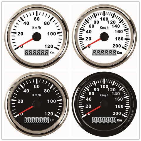 Compteur de vitesse, pour voiture, camion, bateau étanche, avec antenne GPS, 85mm, 120 km/h, 200 km/h, rétro-éclairé rouge, 9-32V ► Photo 1/6