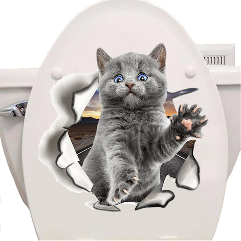 Autocollants muraux en 3D pour chats, jolis autocollants muraux, en vinyle, pour maison, joli chat bleu, décoration artistique en PVC, étanche, pour salle de bains ► Photo 1/6