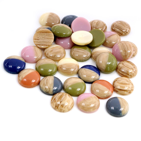 40 pièces 12mm mélange de bois couleurs grain de bois brillant imitation cuir Style dos plat Cabochons en résine ajustement 12mm camée bouton de Base ► Photo 1/6