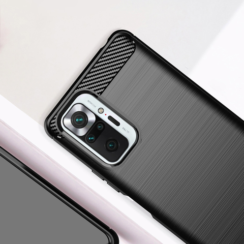 Coque en Silicone et Fiber de carbone pour Xiaomi, compatible modèles Redmi Note 10 Pro, 10 Pro Max, antichoc ► Photo 1/6