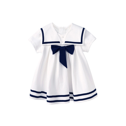 Pureborn – robe de marin pour bébés filles, col de marin à nœud papillon, vêtements d'été respirants en coton pour la plage et les vacances ► Photo 1/6