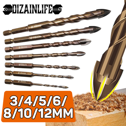 DIZAINLIFE 3/4/5/6/8/10/12mm croix hexagonale tuile forets ensemble pour verre céramique béton trou ouvre alliage dur Triangle Bit outils ► Photo 1/6