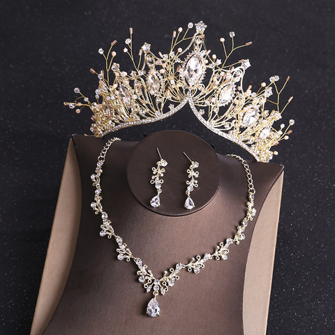 KMVEXO-ensemble de bijoux de mariée, Costume strass, cristal, diadème, couronne, boucles d'oreilles, collier, parure de luxe pour mariée ► Photo 1/6