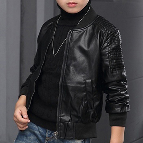 Mode garçon vêtements d'extérieur nouveau printemps automne garçon veste en cuir synthétique polyuréthane enfants chaud Simier manteau pour garçon manteau ► Photo 1/6